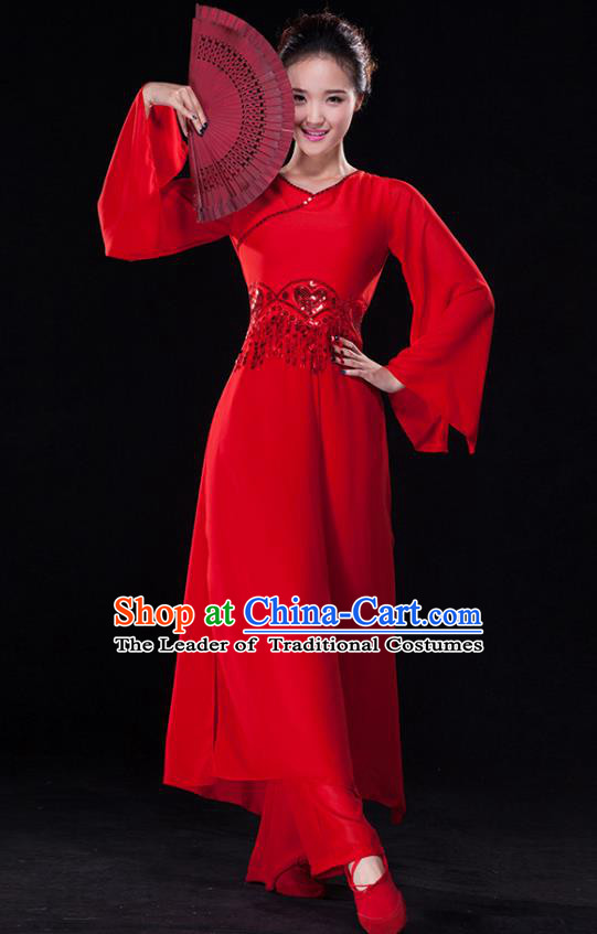 Traditional Chinese Classical Dance Costume, China Yangko Dance Fan Dance Hanfu Red Clothing for Women