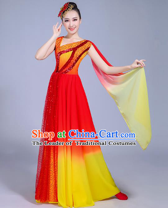 Traditional Chinese Modern Dance Opening Dance Dress Clothing, China Folk Dance Lotus Dance Costume for Women