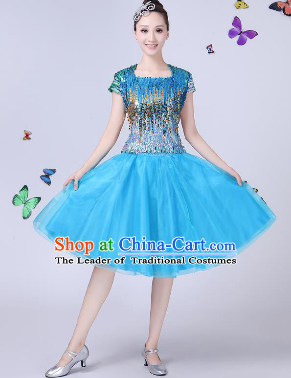 Traditional Chinese Modern Dance Opening Dance Jazz Dance Blue Dress Folk Dance Chorus Costume for Women