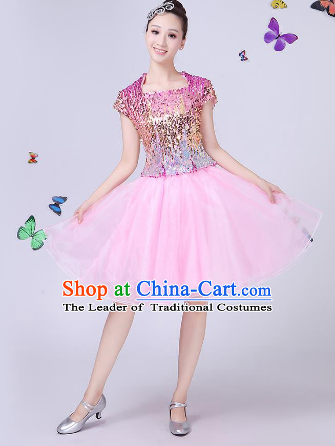 Traditional Chinese Modern Dance Opening Dance Jazz Dance Pink Dress Folk Dance Chorus Costume for Women