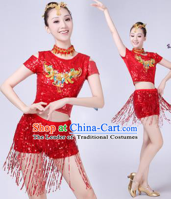 Traditional Chinese Modern Dance Opening Dance Jazz Dance Red Paillette Uniform Folk Dance Chorus Costume for Women