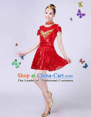 Traditional Chinese Modern Dance Opening Dance Jazz Dance Red Paillette Clothing Folk Dance Chorus Costume for Women