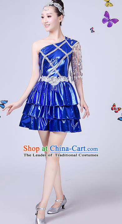 Traditional Chinese Modern Dance Opening Dance Jazz Dance Blue Dress Clothing Folk Dance Chorus Costume for Women