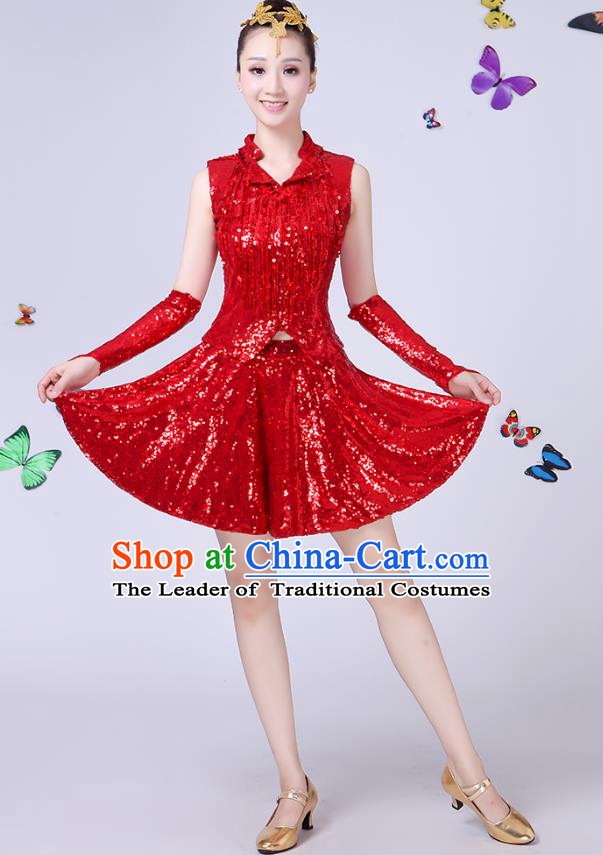 Traditional Chinese Modern Dance Opening Dance Jazz Dance Red Uniform Folk Dance Chorus Costume for Women