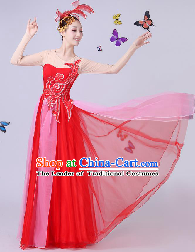 Traditional Chinese Modern Dance Opening Dance Clothing Chorus Folk Umbrella Dance Red Dress for Women