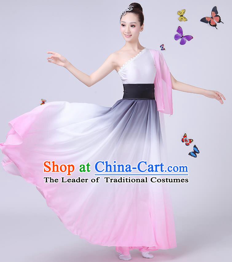 Traditional Chinese Modern Dance Opening Dance Clothing Chorus Folk Umbrella Dance Single Sleeve Dress for Women