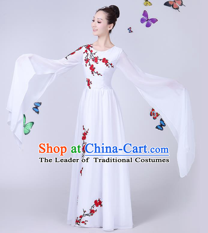 Traditional Chinese Modern Dance Opening Dance Clothing Chorus Folk Umbrella Dance White Dress for Women