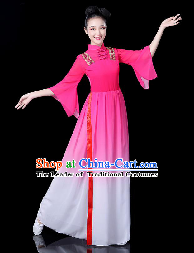 Traditional Chinese Classical Dance Costume Pink Dress, China Yangko Folk Umbrella Dance Clothing for Women