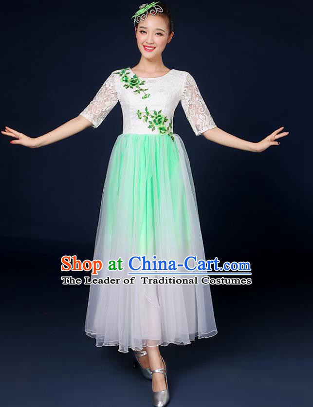 Traditional Chinese Modern Dance Opening Dance Clothing Chorus Classical Dance Lace Green Dress for Women
