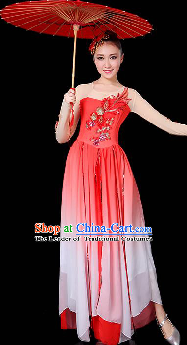 Traditional Chinese Modern Dance Opening Dance Clothing Chorus Yangko Dance Red Long Dress for Women