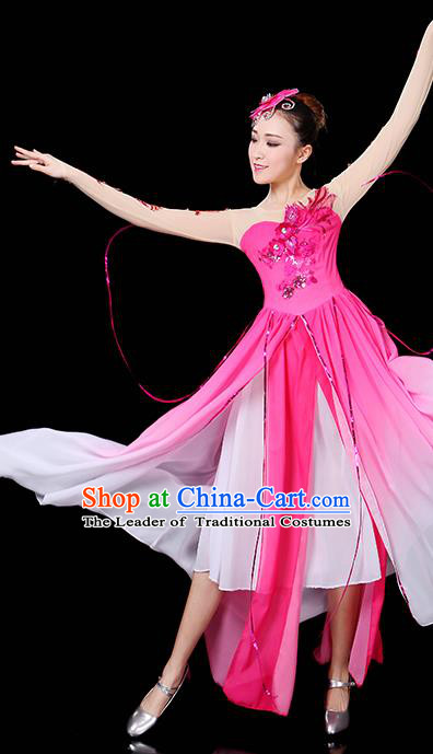 Traditional Chinese Modern Dance Opening Dance Clothing Chorus Yangko Dance Pink Long Dress for Women