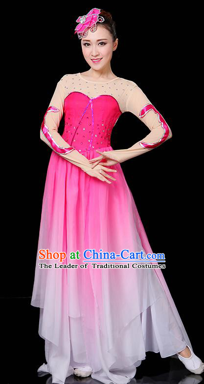Traditional Chinese Modern Dance Opening Dance Clothing Chorus Yangko Fan Dance Pink Dress for Women