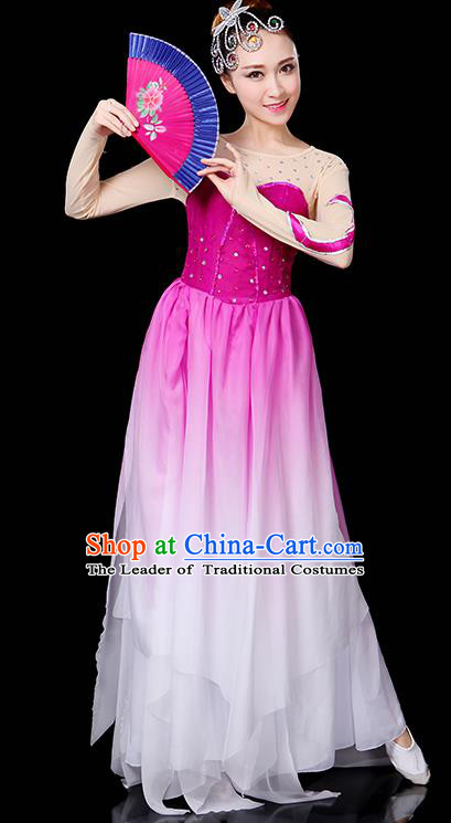 Traditional Chinese Modern Dance Opening Dance Clothing Chorus Yangko Fan Dance Purple Dress for Women