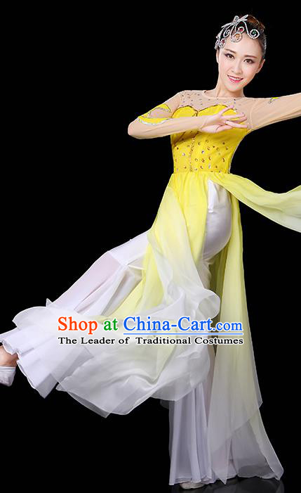 Traditional Chinese Modern Dance Opening Dance Clothing Chorus Yangko Fan Dance Yellow Dress for Women