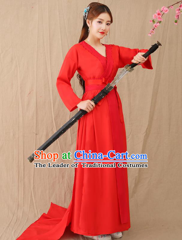 Traditional Chinese Han Dynasty Swordswoman Costume, China Ancient Princess Hanfu Clothing for Women