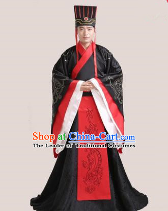 Traditional Chinese Han Dynasty Bridegroom Wedding Costume and Hat Complete Set for Men