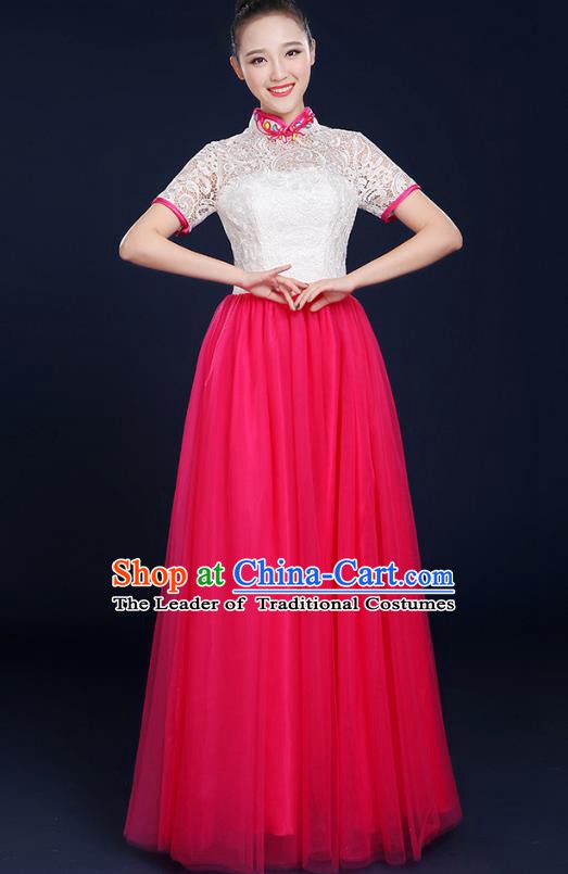 Traditional Chinese Modern Dance Opening Dance Lace Clothing Chorus Classical Dance Pink Dress for Women