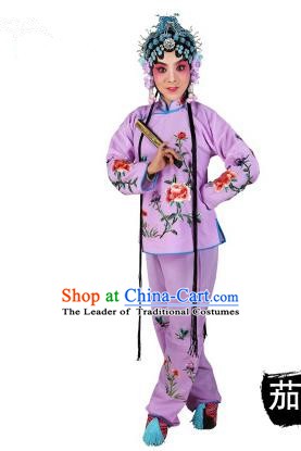 Chinese Beijing Opera Servant Girl Embroidered Purple Costume, China Peking Opera Actress Embroidery Clothing