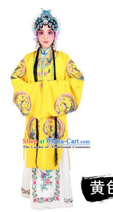 Chinese Beijing Opera Young Lady Embroidered Peony Costume, China Peking Opera Actress Embroidery Yellow Clothing