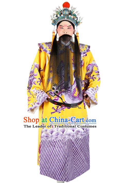 Chinese Beijing Opera Bao Zheng Costume Dragon Yellow Embroidered Robe, China Peking Opera Prime Minister Embroidery Gwanbok Clothing