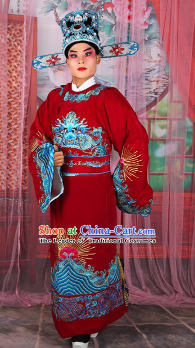 Chinese Beijing Opera Niche Costume Red Embroidered Robe, China Peking Opera Lang Scholar Embroidery Gwanbok Clothing