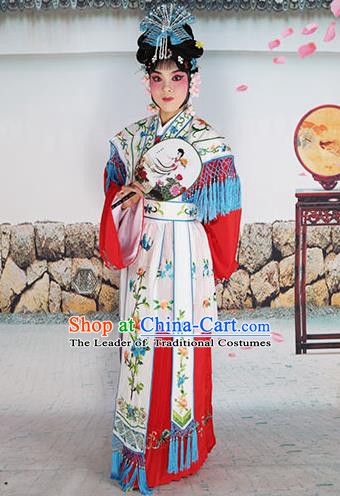 Chinese Beijing Opera Actress Nobility Lady Embroidered White Costume, China Peking Opera Princess Embroidery Clothing