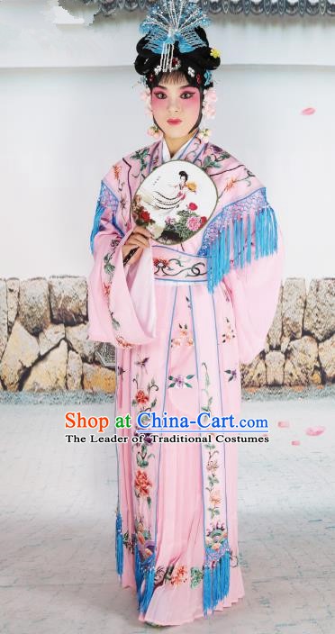 Chinese Beijing Opera Actress Nobility Lady Embroidered Pink Costume, China Peking Opera Princess Embroidery Clothing