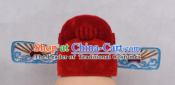 Asian Chinese Beijing Opera County Magistrate Red Hats, Traditional China Peking Opera Lang Scholar Headwear