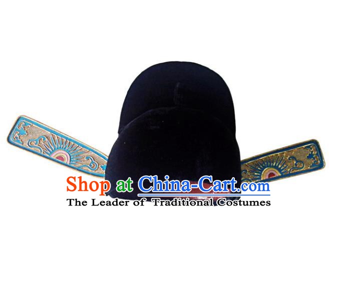 Asian Chinese Beijing Opera County Magistrate Black Hats, Traditional China Peking Opera Lang Scholar Headwear
