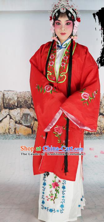 Chinese Beijing Opera Actress Nobility Lady Embroidered Red Costume, China Peking Opera Diva Embroidery Clothing