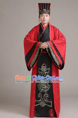 Traditional Chinese Han Dynasty Emperor Wedding Costume, China Ancient Bridegroom Embroidered Hanfu Clothing for Men