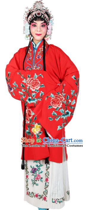 Chinese Beijing Opera Actress Embroidered Flowers Red Costume, China Peking Opera Diva Embroidery Clothing