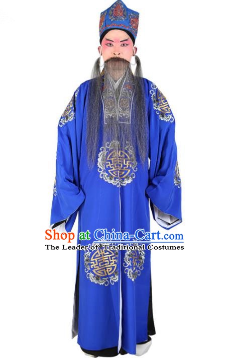 Chinese Beijing Opera Old Men Costume Embroidered Robe, China Peking Opera Ministry Councillor Clothing
