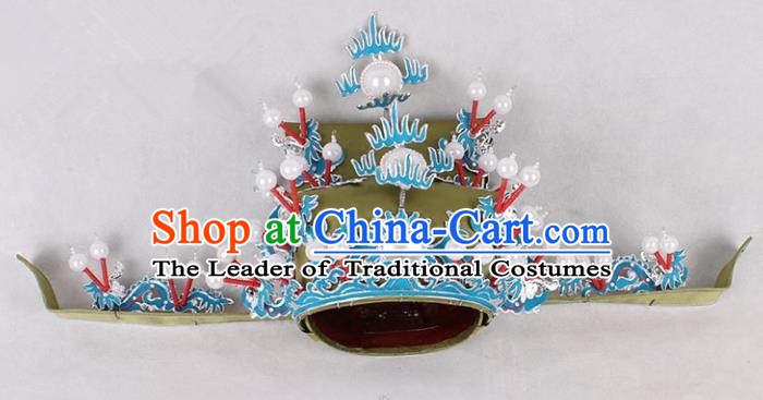 Asian Chinese Beijing Opera Prime Minister Green Hat, Traditional China Peking Opera Royal Highness Hats Headwear