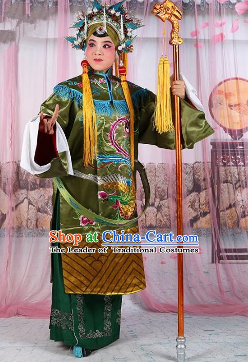 Chinese Beijing Opera Old Women Costume Green Embroidered Robe, China Peking Opera Pantaloon Embroidery Clothing