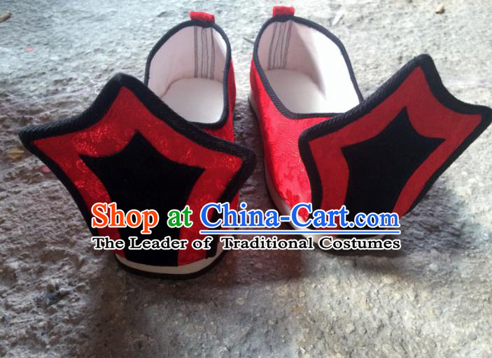 Traditional Handmade Chinese Han Dynasty Minister Shoes Hanfu Embroidery Red Wedding Shoes for Men