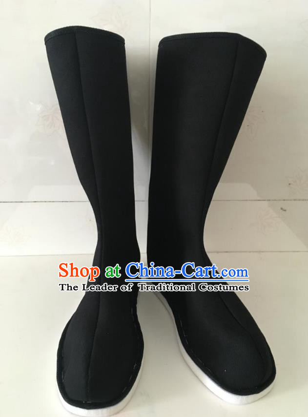 Traditional Handmade Chinese Peking Opera Takefu Black Cloth Boots Hanfu Shoes for Men