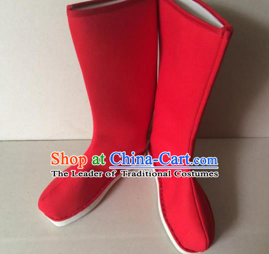 Traditional Handmade Chinese Peking Opera Takefu Red Cloth Boots Hanfu Shoes for Men