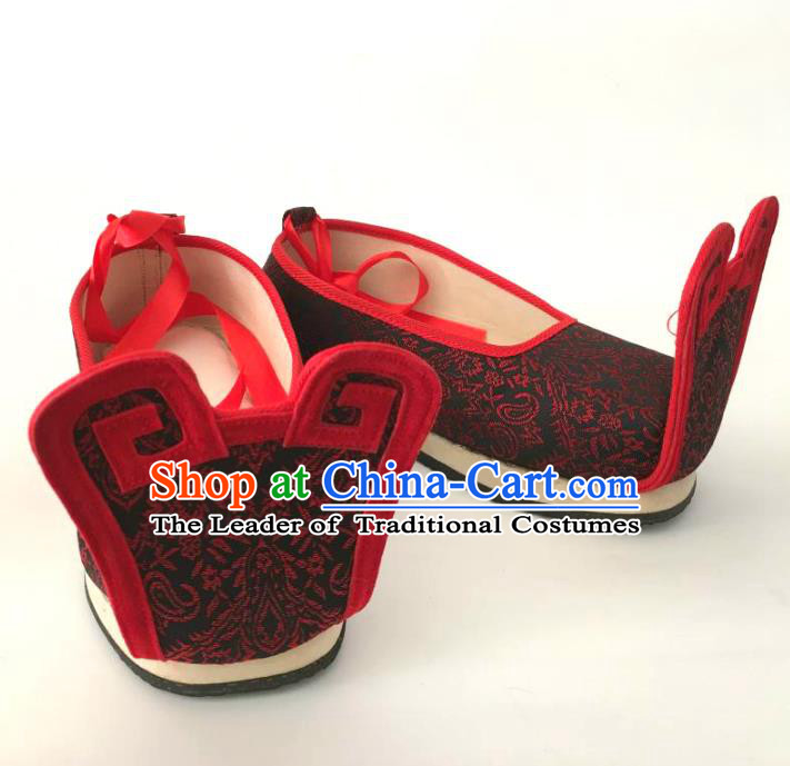 Traditional Chinese Ancient Han Dynasty Bridegroom Black Embroidered Shoes, China Handmade Hanfu Wedding Embroidery Shoes for Men