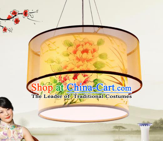 Traditional Chinese Handmade Painting Peony Sheepskin Palace Lantern China Ceiling Palace Lamp