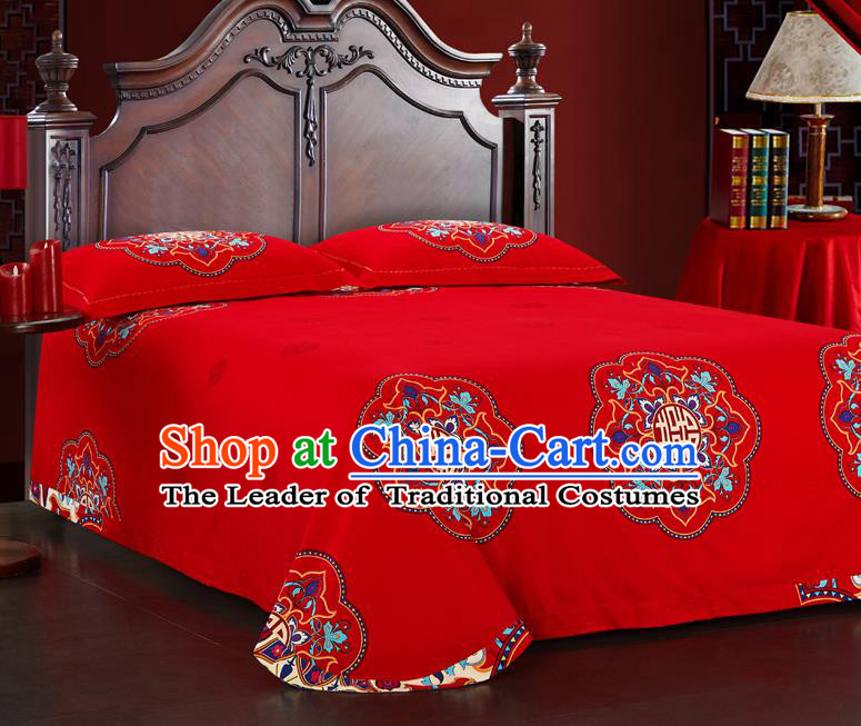 Traditional Chinese Style Wedding Bedding Article Embroidery Dragon and Phoenix Sheet and Duvet Cover Red Textile Bedding Suit