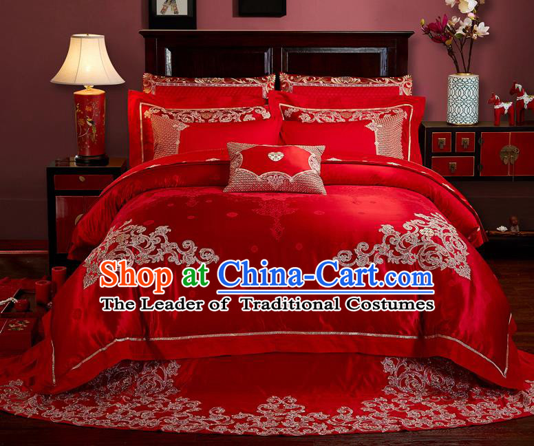 Chinese Classical Cotton Wedding Bed Sheet Set Four Pieces