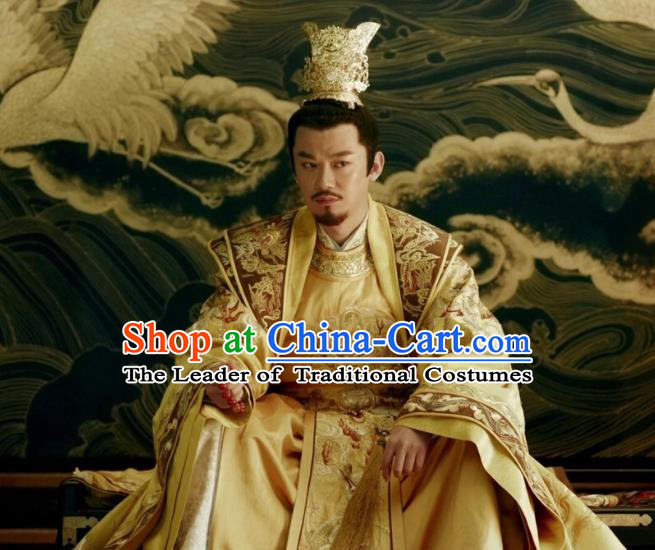 Traditional Chinese Tang Dynasty Imperial Emperor Clothing Ancient Majesty Embroidered Costume and Headpiece Complete Set for Men