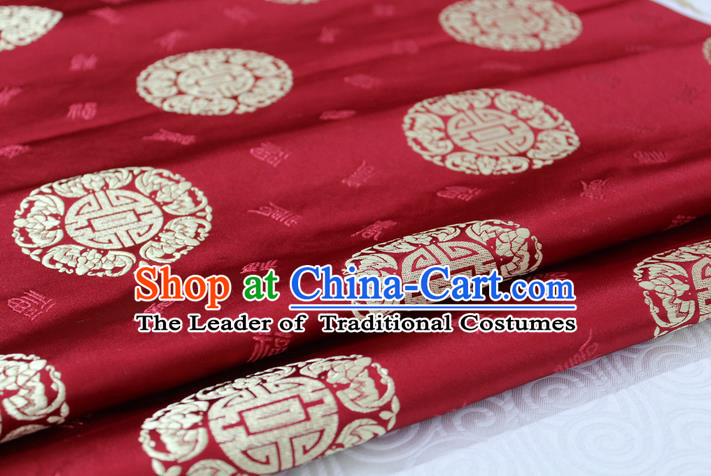 Chinese Traditional Royal Palace Golden Longevity Pattern Mongolian Robe Purplish Red Satin Brocade Fabric, Chinese Ancient Costume Drapery Hanfu Tang Suit Material