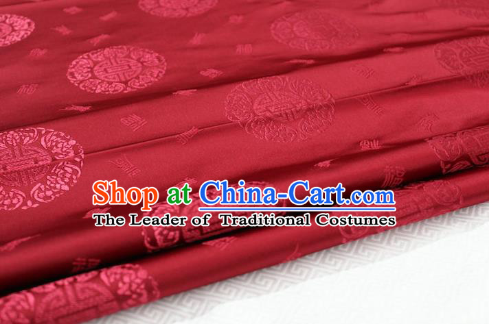 Chinese Traditional Royal Palace Longevity Pattern Mongolian Robe Purplish Red Satin Brocade Fabric, Chinese Ancient Costume Drapery Hanfu Tang Suit Material