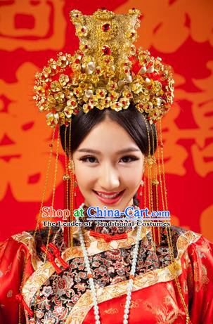 Chinese Wedding Jewelry Accessories Traditional Xiuhe Suits Wedding Bride Headwear Wedding Tiara Ancient Chinese Tassel Harpins for Women