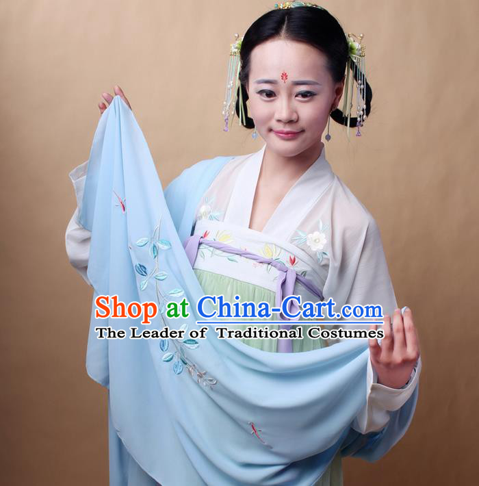Traditional Ancient Chinese Female Costume Cardigan Wide Cappa, Elegant Hanfu Brocade Scarf Chinese Ming Dynasty Palace Lady Embroidered Semen Cassiae Wearing Silks Clothing for Women
