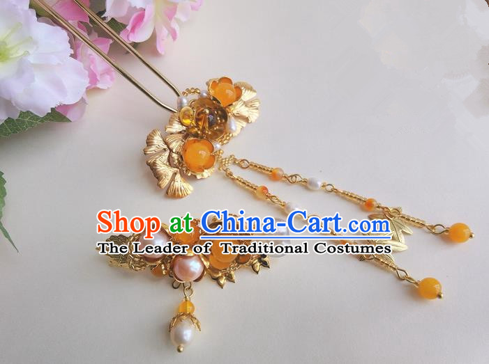 Traditional Handmade Chinese Ancient Classical Hair Accessories Barrettes Hairpin, Copper Pearl Hair Sticks Hair Jewellery, Hair Fascinators Hairpins for Women