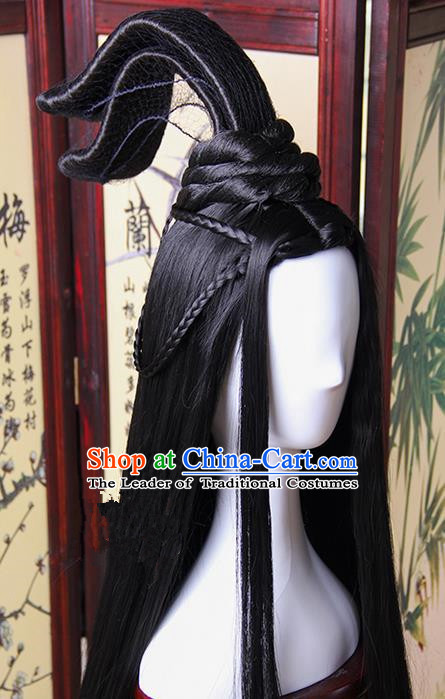 Traditional Handmade Ancient Chinese Han Dynasty Imperial Princess Wig, Ancient Chinese Cosplay Fairy Palace Young Lady Wig for Women