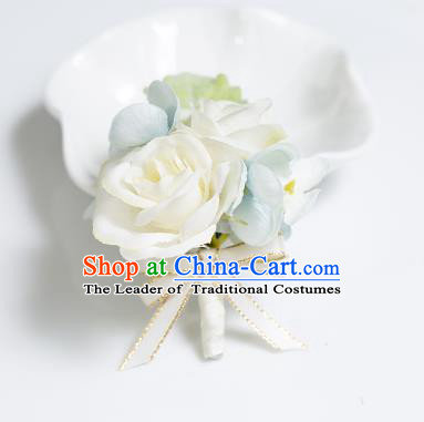 Top Grade Classical Wedding Silk Flowers,Groom Emulational Corsage Groomsman Champagne Brooch Flowers for Men